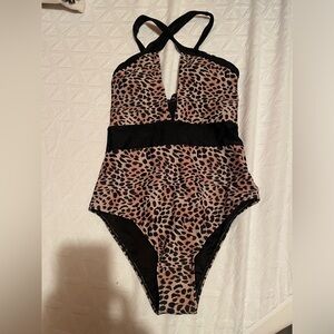 Pink lily leopard print swimsuit